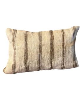 Neutral Kilim Hemp Lumbar Pillow Cream Tan Stripe Textured Pillow w/Insert 23x15